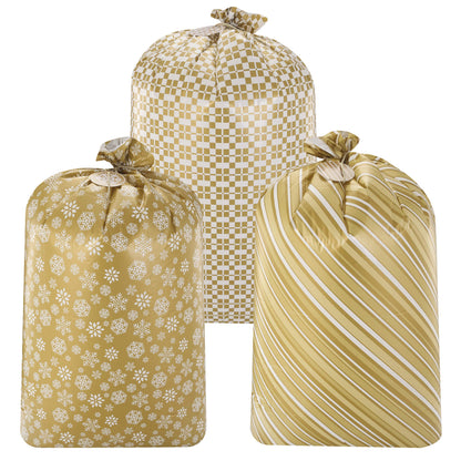 JOYIN 3 PCS 56”x36” Jumbo present Bags Parties Gold for Xmas Large Holiday Plastic Gift Bag, Christmas Decorations, Carry-on Luggage, Large Toys and Stuffed Animals