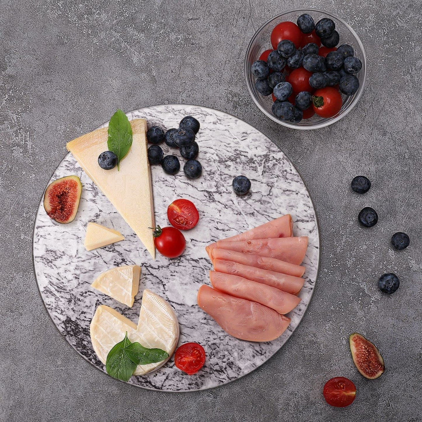 Flexzion Round Marble Cutting Board for Kitchen - 12 Inch Marble Cheese Board Slab for Baking, Charcuterie, Pastry - Non-Stick Heat Resistant Stone Serving Board for Countertop, White