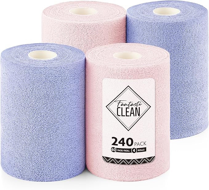 Fantasticlean Microfiber Cleaning Cloth Roll 4 Rolls 240 Pack, Tear Away