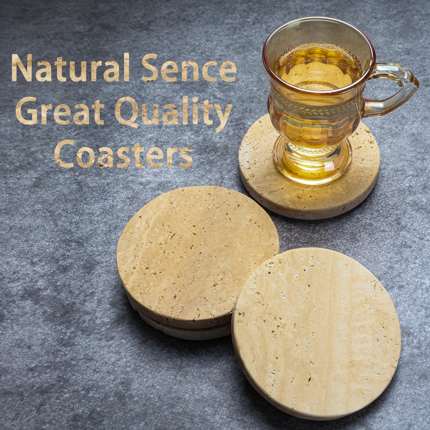 Vitrignis Natural Travertine Coasters Set of 4-4" Round Stone Drink Coasters for Housewarming Gifts, Anniversaries, Office Decorations
