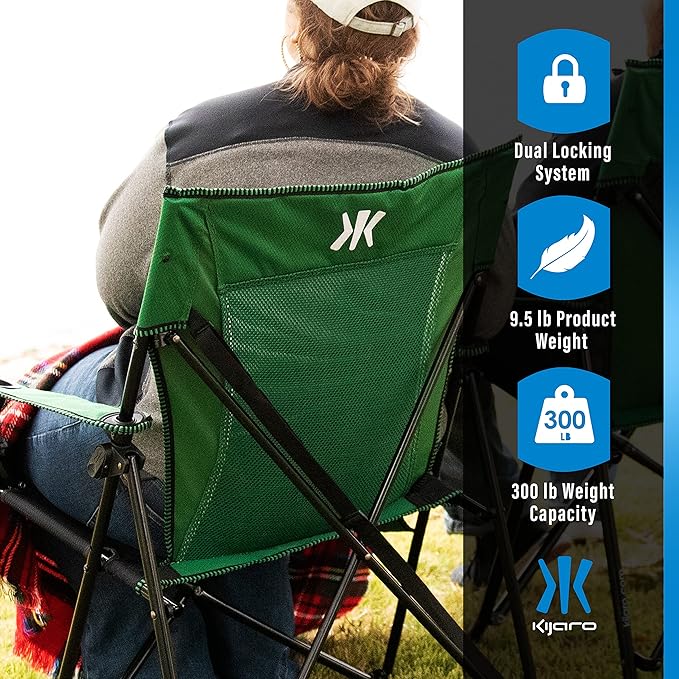 Kijaro Dual Lock Portable Camping Chairs - Enjoy the Outdoors with a Versatile Folding Chair, Sports Chair, Outdoor Chair & Lawn Chair - Dual Lock Feature Locks Position – Jasper Green