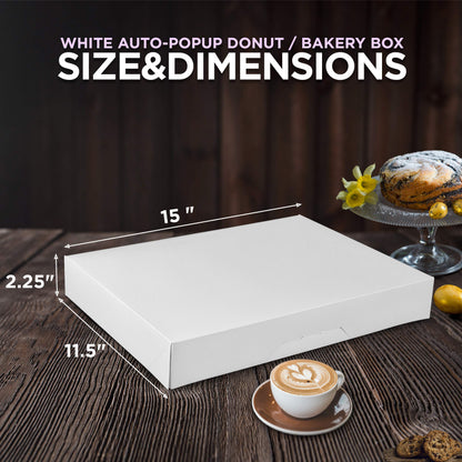 Fit Meal Prep 18 Pack 15x11.5x2.2'' White Bakery Box - Holds 12 Donuts, Auto-Popup Cardboard Gift Packaging and Baking Containers, Cookies, Brownies, Pastry and Bread Boxes