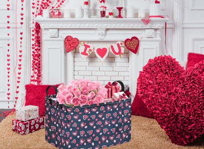 VAIVUSTO Rec Heart Print Box Hamper Storage Basket Collapsible Organizer Bin Gift Shelf Baskets for Home and Kitchen Storage