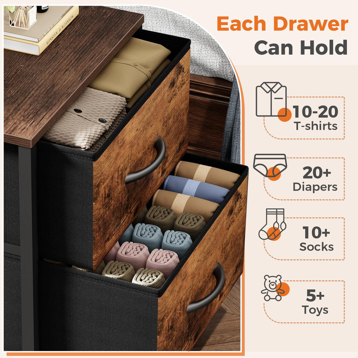 Sweetcrispy Nightstand with 2 Storage Drawers, 20" Height Small Bed Side Furniture End Table, Wooden Top Fabric Cabinet Kids Night Stand Mini Dresser for Bedroom, Closet, Entryway, Dorm