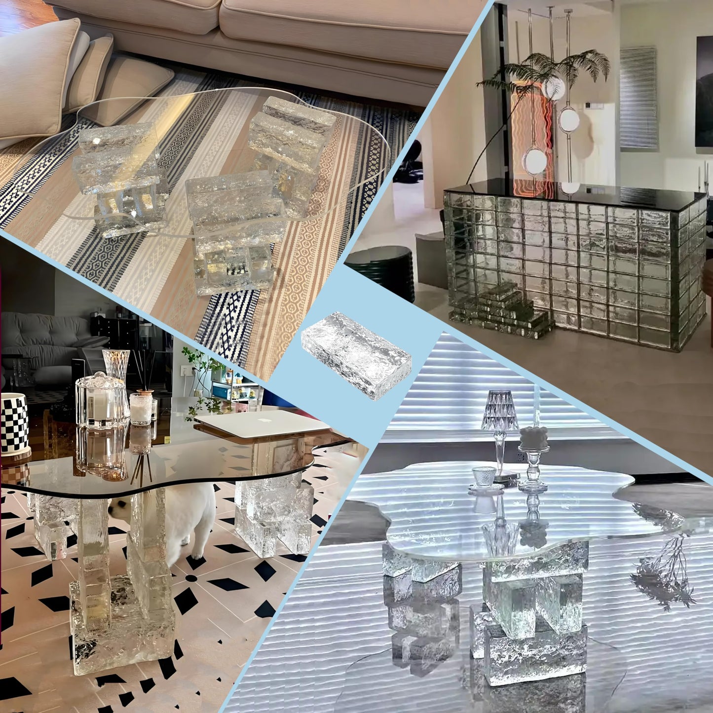 1 Pack-7.9"x3.9"x2" High Transparency ice Crystal Patterned Rectangular Solid Glass Brick - Used in Building Fields Such as Wall partitions, as Well as for DIY Lighting fixtures, DIY Tables etc
