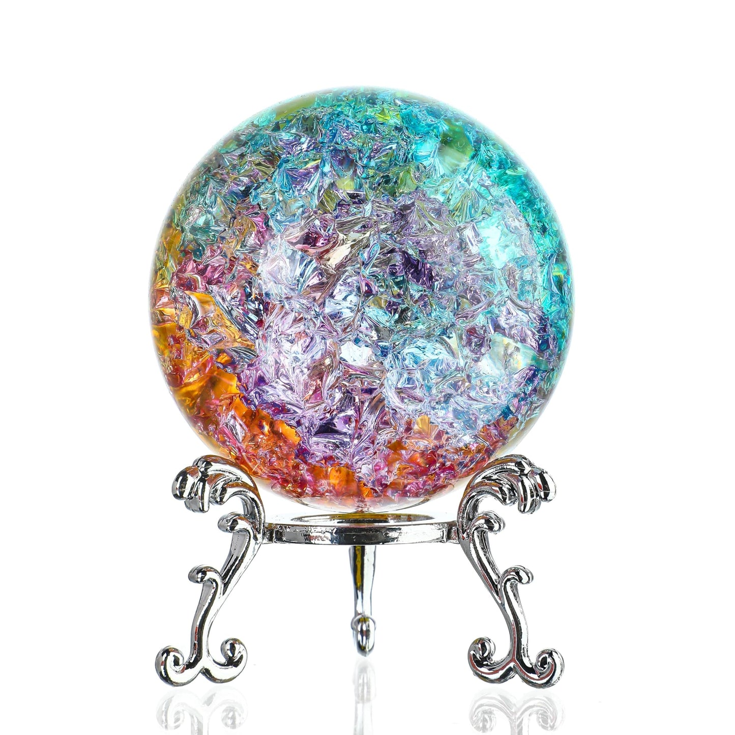ZEERSHEE Colorful Ice Cracked Crystal Ball with Stand, 2.3" Glass Decor