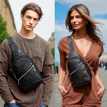 2 Pack Sling Bag Set, PU Leather Sling Bag with Classic Wallet, Multi-Zipper Design for Travel, Outdoors
