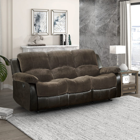 Homelegance Manual Double Reclining Sofa, Textured Microfiber Match Faux Leather Wall Hugger Recliner Sofa, High Density Foam Over Pocket Coils, for Living Room/Apartment, Brown