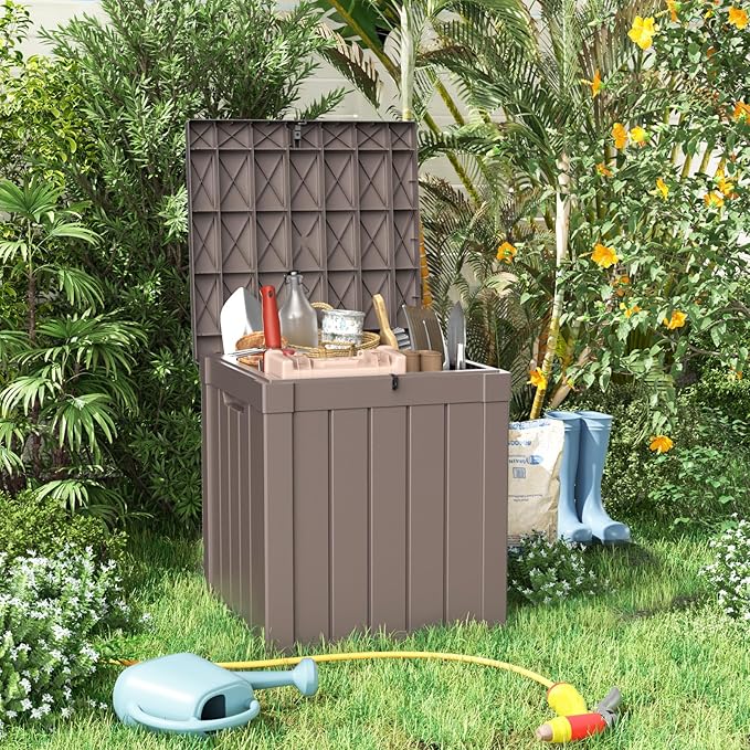 ROJIK 57 Gallon Outdoor Storage Housing Deck Box - Waterproof Patio Furniture, Garden Tools, Cushions, Pool Accessories Storage Bench with Lockable Lid and Side Handles（Grey）