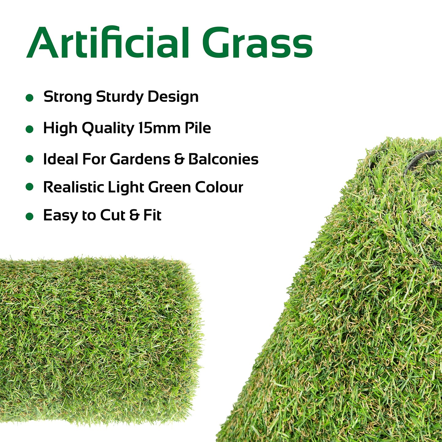 GardenKraft 4 m × 1 m Artificial Grass Roll – 15 mm High‑Density Two‑Tone Pile, UV‑Stabilised Fast‑Drain Fake Lawn, Pet & Child Friendly Astro Turf