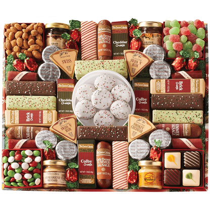 The Swiss Colony 43 Season Pleasers - Assorted Summer Sausage Meats, Mini Meat Sticks, Cheese Bricks and Wedges, Spreadables, Candies, & Chocolate Treats, Meat and Cheese Gift Set, Charcuterie Board