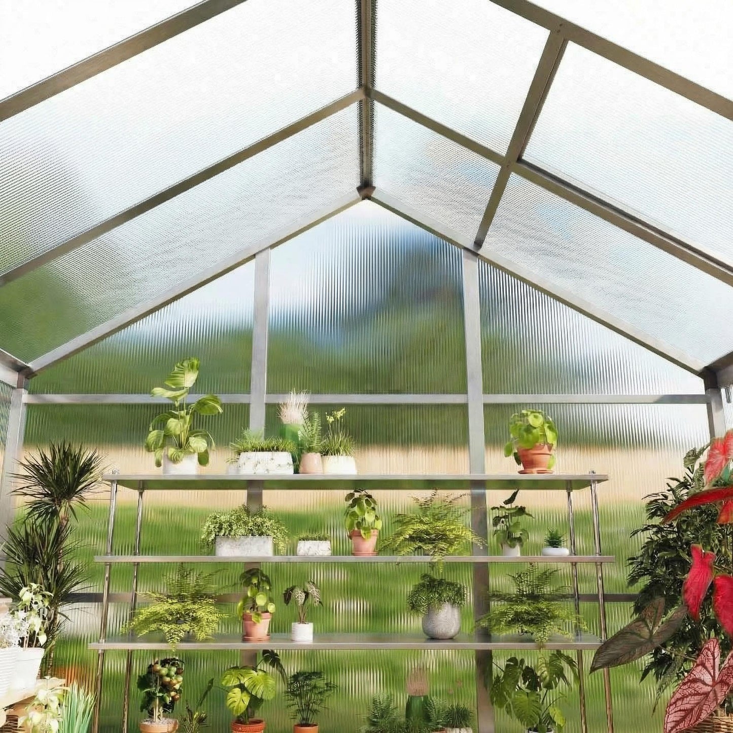 6x8 ft Greenhouse, Polycarbonate Walk-in Greenhouse for Outside with Roof Vent & Lockable Smooth-Gliding Sliding Door, Heavy-Duty Aluminum Green House for Garden, Backyard, Patio, Lawn, Sliver