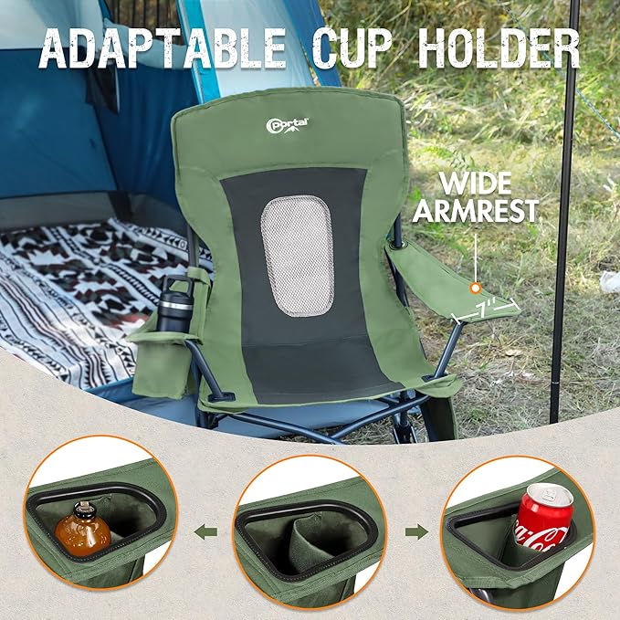Portal Outdoor Rocking Chair Camping Folding Portable Rocker with Cup Holder Side Pocket Carry Bag, Support 350LBS (Mesh Green)