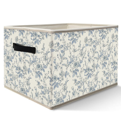 FDHSPAAM Blue and White Chinoiserie Storage Bins Box with Handles, Grandmillennial Flower Plant Botanical Collapsible Fabric Storage Basket Box Organizer for Bedroom Bathroom Clothes Toys Books