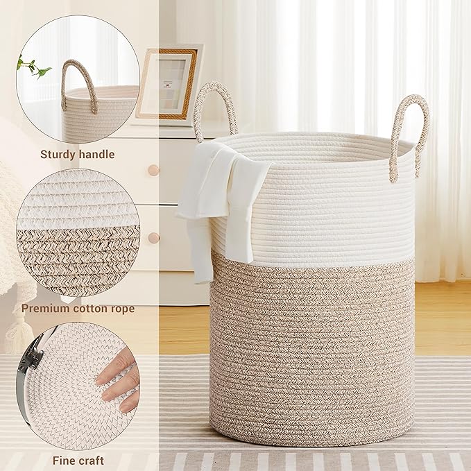 Tall Laundry Basket with Handles, 72L Portable Dirty Clothes Hamper, Boho