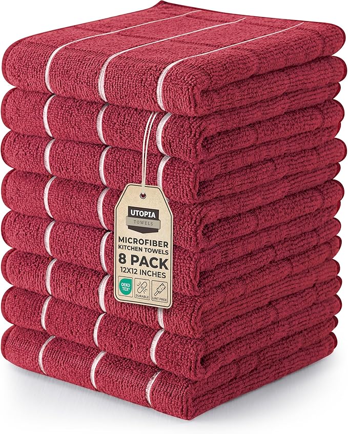 Utopia Towels 8 Pack Kitchen Towels Set, 12x12 Inches, Highly Absorbent and