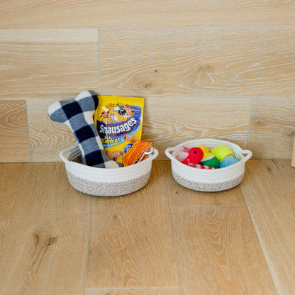 NaturalCozy 5-Piece Round Small Woven Baskets Set– Cotton Rope Baskets for Organizing! Montessori Toys, Fruits Remotes Key Tray Bowl for Entryway Desk, Shallow Catchall Home Décor, Cat Dog Bin Gift