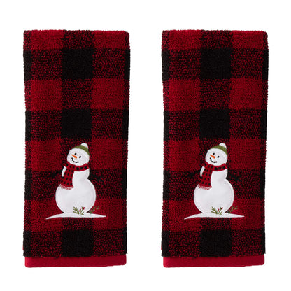 SKL Home Christmas Woodland Winter Snowman Hand Towel 2pc Set for Bath/Kitchen & Gift, Red