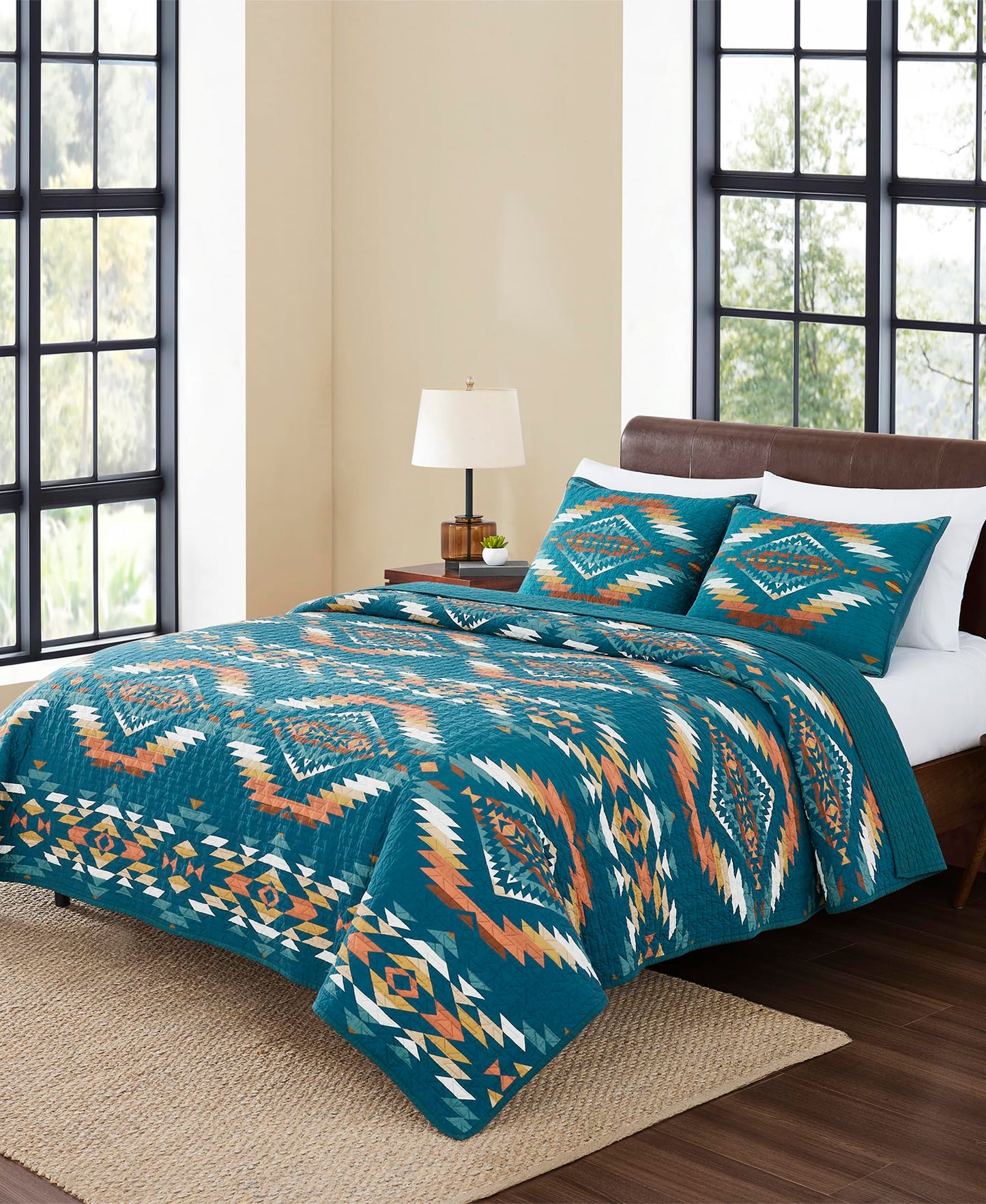 Pendleton Full/Queen Quilt Set – 100% Cotton 3 Piece Quilt Set with Shams, Soft Lightweight Bedding for Queen Size Bed, Teal Blue Multi Patterned Comforter Alternative, Queen Bedding Set (Summerland)