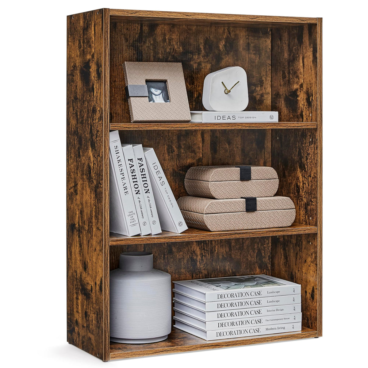 VASAGLE CUSTOS Collection - Bookshelf, 3-Tier Bookcase, Book Shelf, Open Storage Shelf, 9.4 x 23.6 x 32 Inches, for Living Room, Home Office, Dinning Room, Rustic Brown ULBC163X01