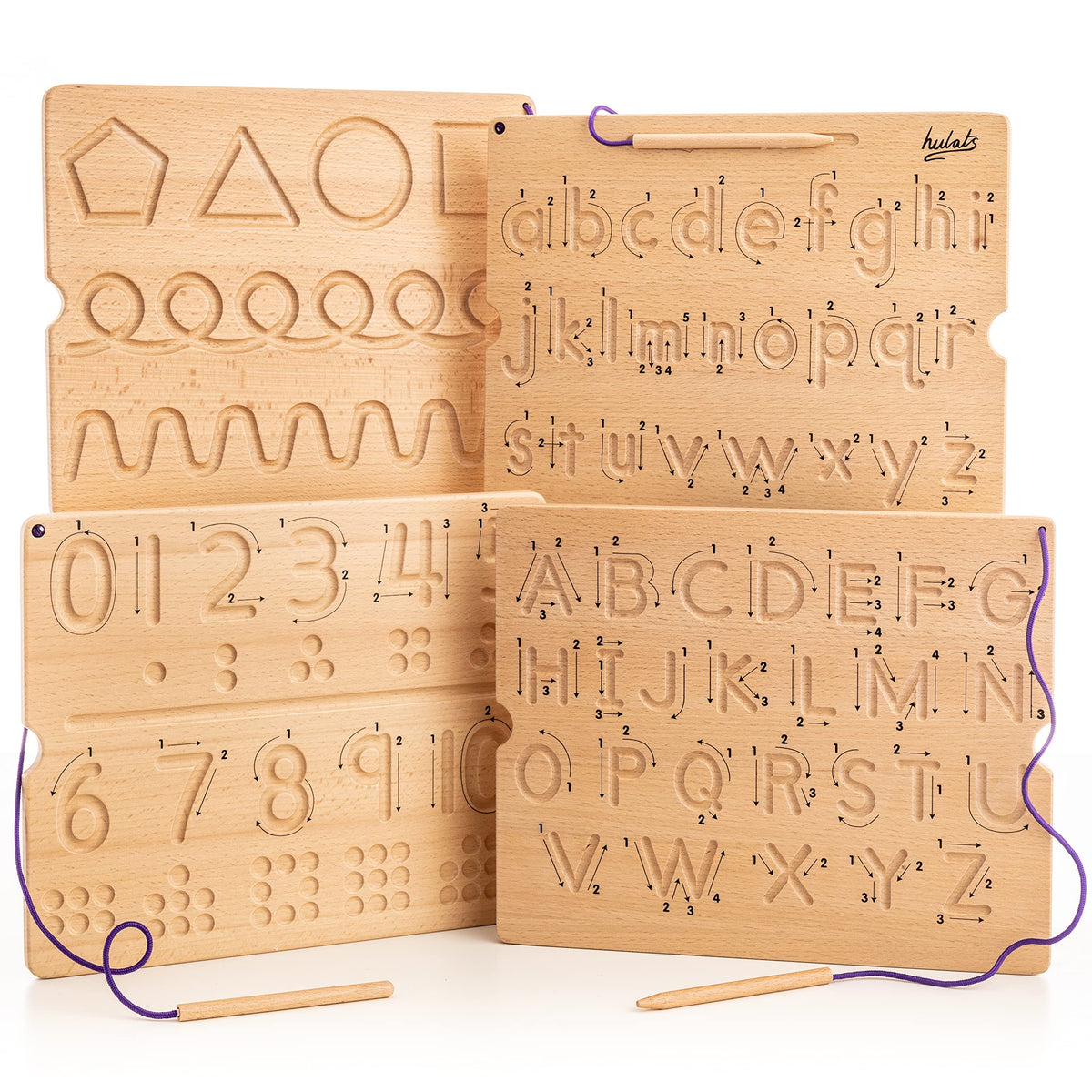 Hulats Learn to Write - Number & Letter Tracing Boards with Direction Arrows - Montessori Wooden Alphabet & Numbers Board Set, Ages 3-5 - Deep Grooved Handwriting Practice, Screen-Free
