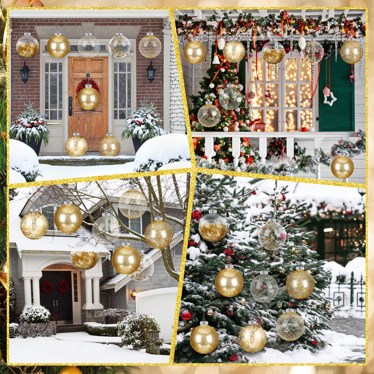 Wettarn Set of 8 Transparent Large Christmas Ball Ornaments 6 Inch Glitter Hanging Plastic Balls Christmas Tree Decorations for Lawn Yard Party with Exquisite Filling Decoration (Charming Gold)