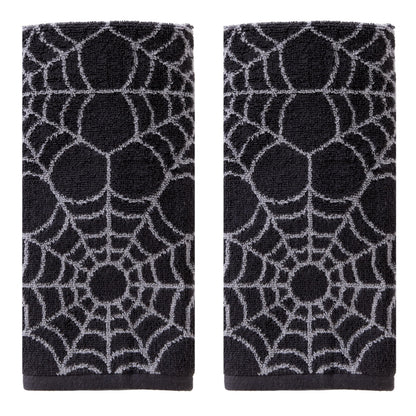 SKL Home Halloween Spider Web 100% Cotton Jacquard 2pc Hand Towel Set, Reversible, Soft & Absorbent, Decorative for Bath/Kitchen/Bar & Gift, Black