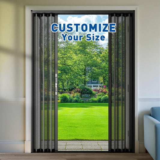 MAGZO Custom Aluminum Retractable Screen Door Middle Opening, Upgraded Heavy Duty Aluminum Frame & Sturdy Mesh with Security Lock, Easy Assemble