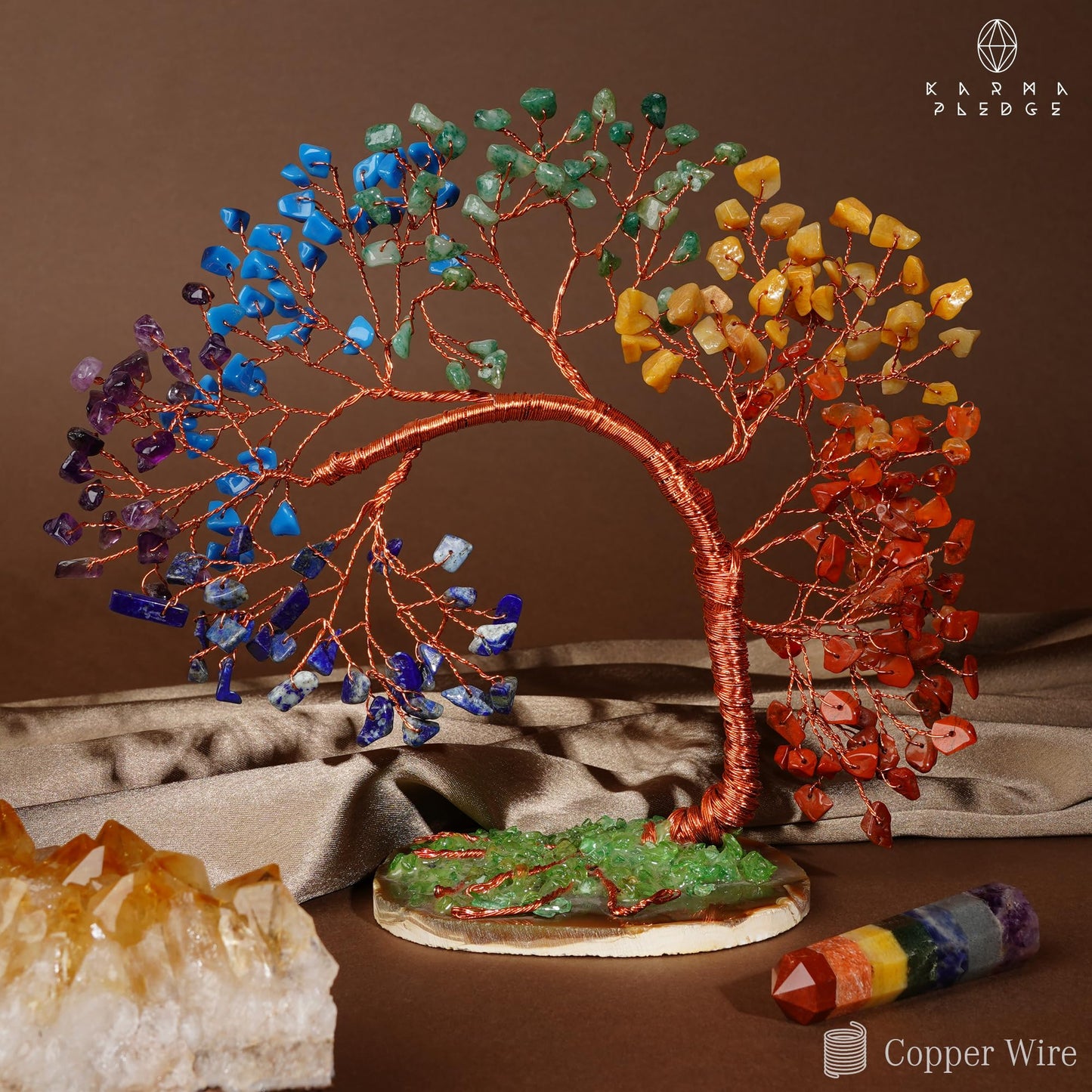 KARMAPLEDGE 7 Chakra Tree of Life for Home, Office, Room, Wall Decor to Bring Money & Good Luck, Handmade Healing Crystal Tree Gifts for Women, Men, Mom & Dad, Unique Gifts for Birthday & Anniversary