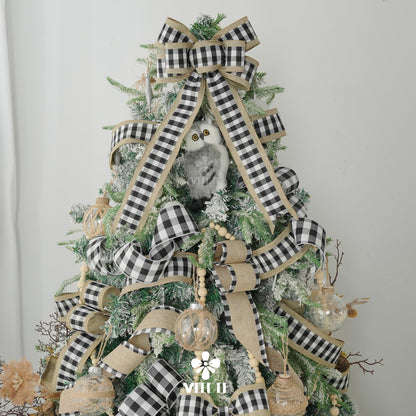 MEEDEE Buffalo Plaid Ribbon with Burlap Wired Edges 2.5 Inch Wide 10 Yards Black and White Ribbon for DIY Bows, Christmas Tree, Gift Wrapping, Wreaths