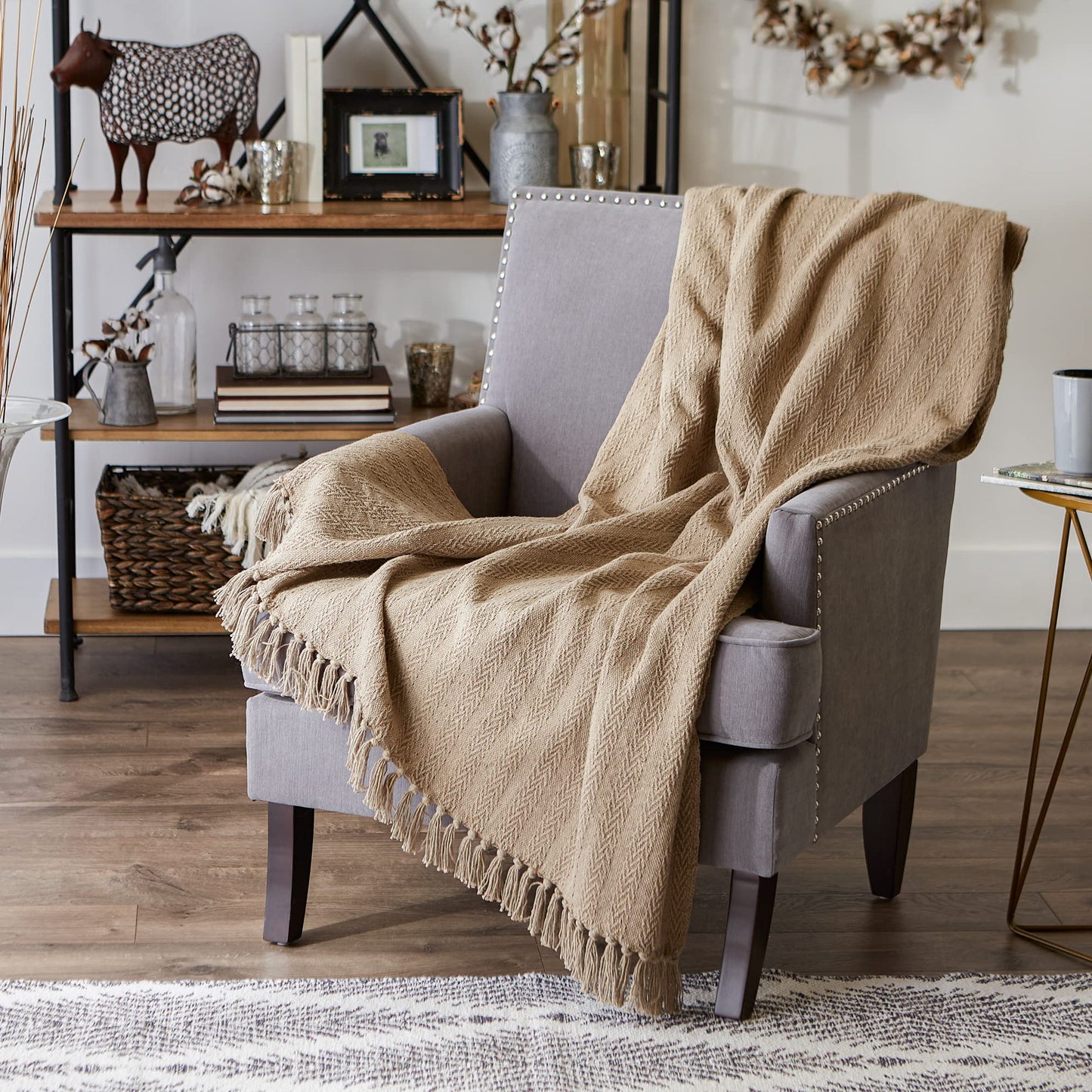 DII Industrial Tonal Textured Woven Throw 50x60, Stone