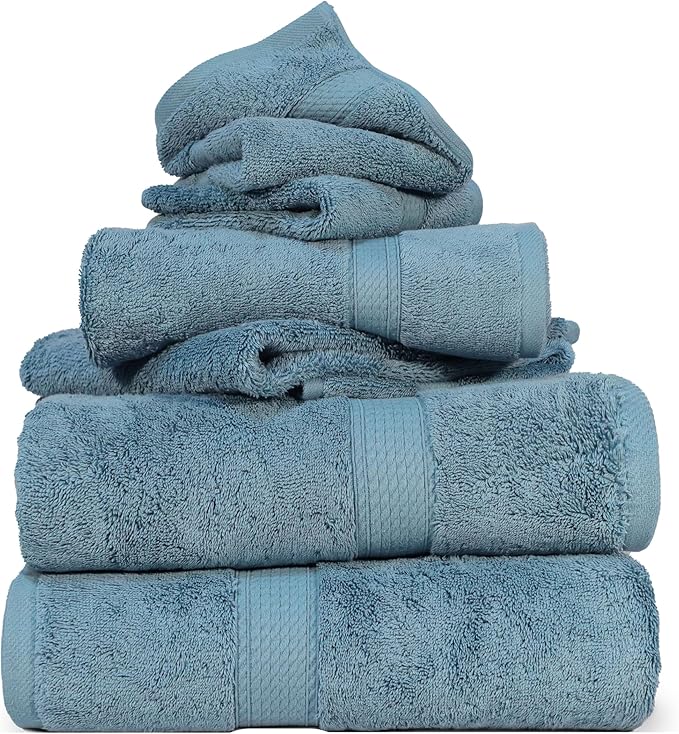 SUPERIOR Solid Egyptian Cotton Towel Set, Washcloths 13” x 13”, Hand Towels 20”