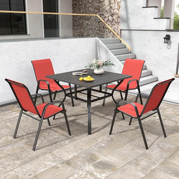 Patio Chairs Set of 4, Stackable Outdoor Dining Chairs for All Weather Textilene Fabric & Metal Frame, Outdoor Chairs Set for Backyard Deck Garden