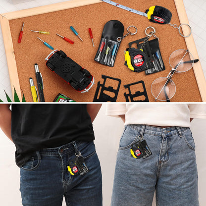 Saysurey 48 Pcs Mini Tape Screwdriver Keychain Set Father's Day Gifts Bulk Men Gifts Bulk Multitool Pen Card for Adult (Yellow,Black)