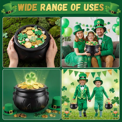 Threehoney 16 in 1 St. Patrick's Day Cauldron 12.8 9.8 7.6 5.7 2.7 Large Witch Leprechaun Pot for Irish Party Decoration Plastic Cauldron with Portable Carrying Handle Black Candy Pot Indoor Outdoor