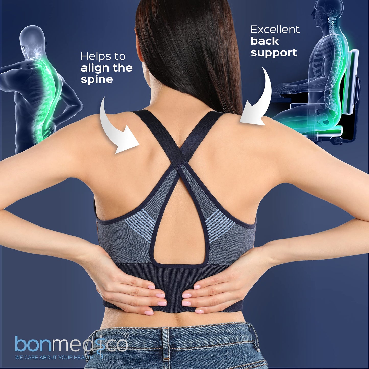 bonmedico Memory Foam Seat Cushion for Office Chair - Non-Slip, Seat Pads for Coccyx Pain Relief to Support Standing - Portable Car Seat Cushion w/Handle for Lower Back Support