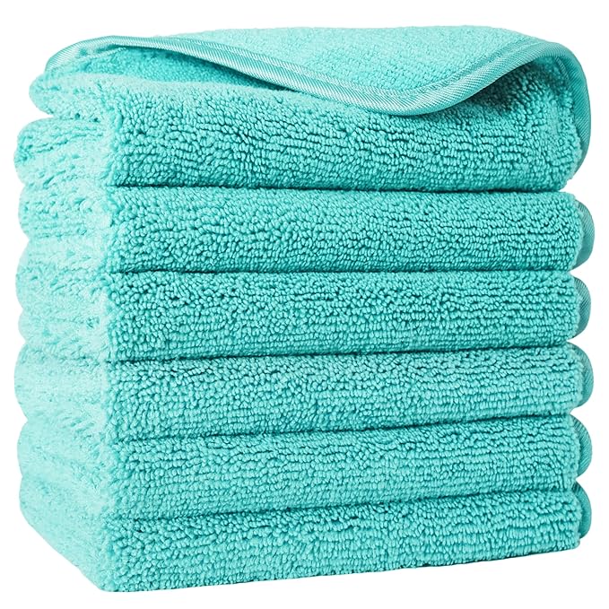 POLYTE Premium Lint Free Microfiber Washcloth Face Towel, 13 x 13 in