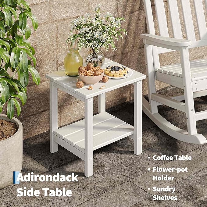 HDPE Rocking Chair Outdoor Set of 4 with 2 Side Table - Poly High Back Porch Rocker Chairs for Adults - All Weather Resistant Furniture for Patio Front Porch - White