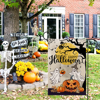 Hexagram Halloween Garden Flag, Halloween Flag 28 X 40 Double Sided, Ghost Happy Garden Pumpkin Flags For Outside Home Decor