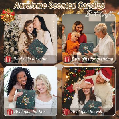 Auralome Christmas Scented Candles Gifts - Xmas Candle Gift Set for Women Men Aromatherapy Soy Wax Natural Small Festival Aroma Candle Gift 4 PCS 4.4 Oz for Mothers Day Birthday Diwali Teachers Girls