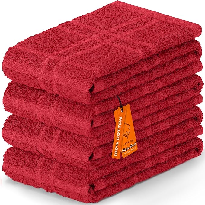 DecorRack Large Kitchen Towels, 100% Cotton Hand Towels, Plaid Pattern Cleaning