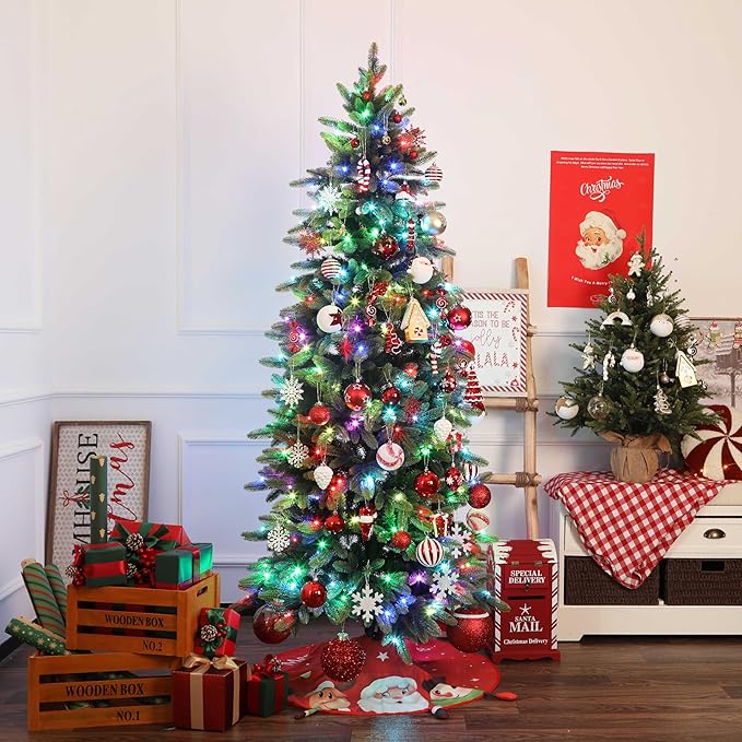 Alupssuc 65pcs Christmas Balls Ornaments Set, Shatterproof Plastic Baubles Gold Gingerbread House, and Tree Topper for Xmas Tree Holiday Wedding Party Decorations with Hanging Strings, Macaron Pink