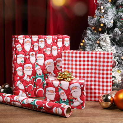 BIOBROWN Reversible Christmas Wrapping Paper - 17 Inch X 33 Feet (46.7 sq. ft. ttl.) - Joyful Santa Design Perfect for Xmas, Party, Holiday Gift Wrap