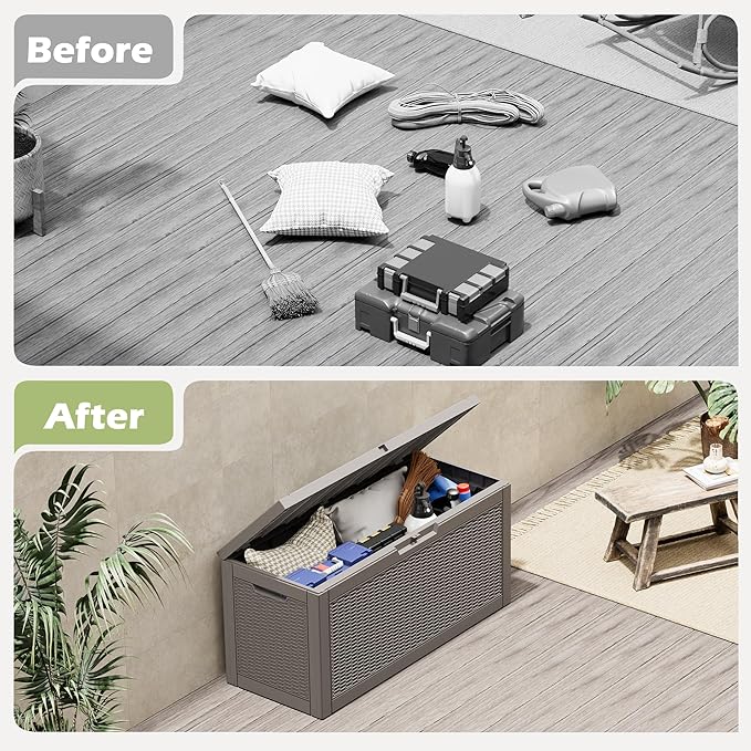 Outdoor Storage Box, Resin Deck Boxes Indoor and outdoor, Waterproof Storage Box Lockable Lid (Grey,70 Gallon)