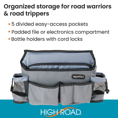 High Road SwingAway Front Seat Car Organizer for Daily Driving Essentials with Side Bottle and Cup Holders