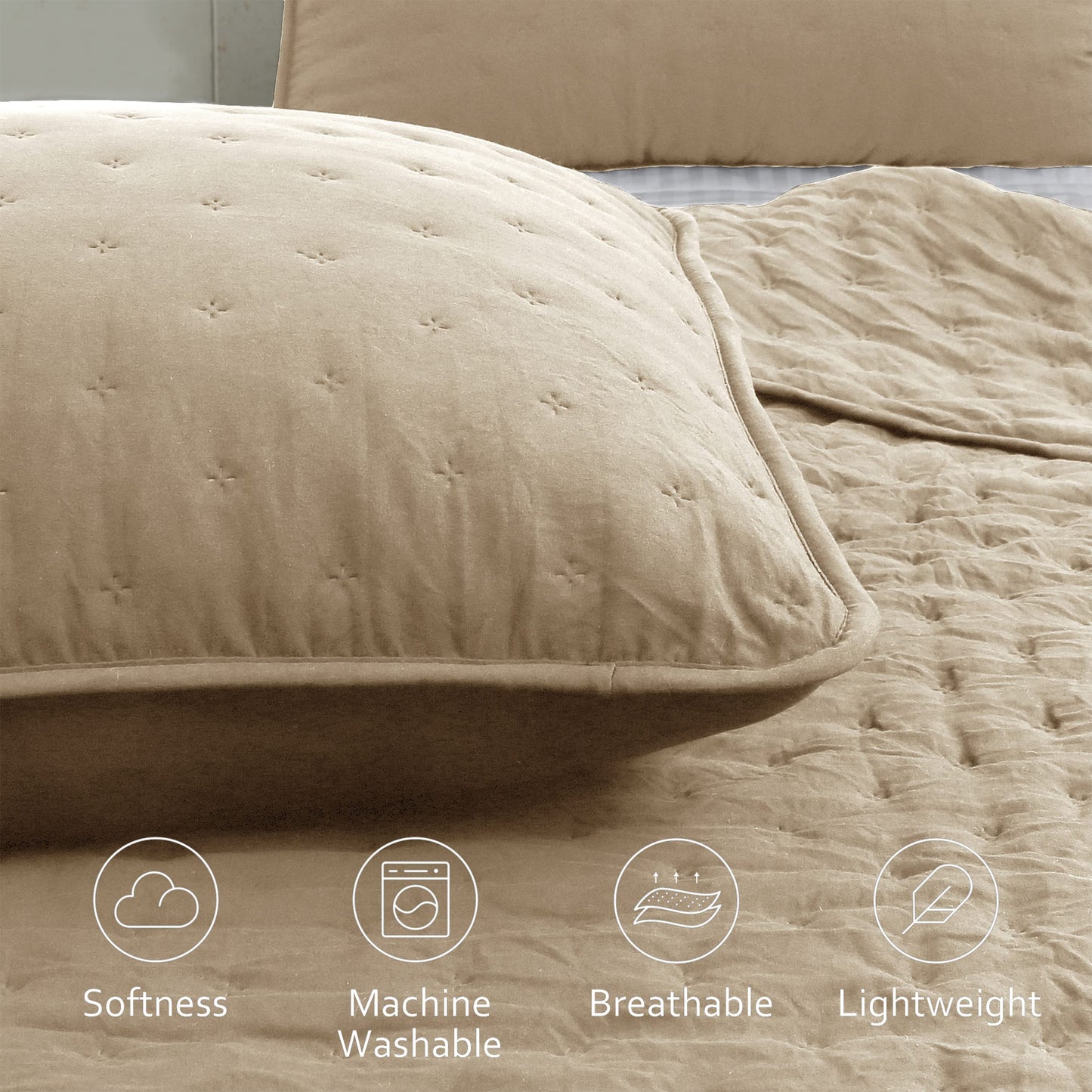 ROARINGWILD Beige Cloud Twin Size Quilt Bedding Sets with Pillow Sham, Farmhouse Lightweight Soft Bedspread Coverlet, All Season Rustic Country Thin Comforter, 2 Pieces, 68x90 inches, Tan Cream