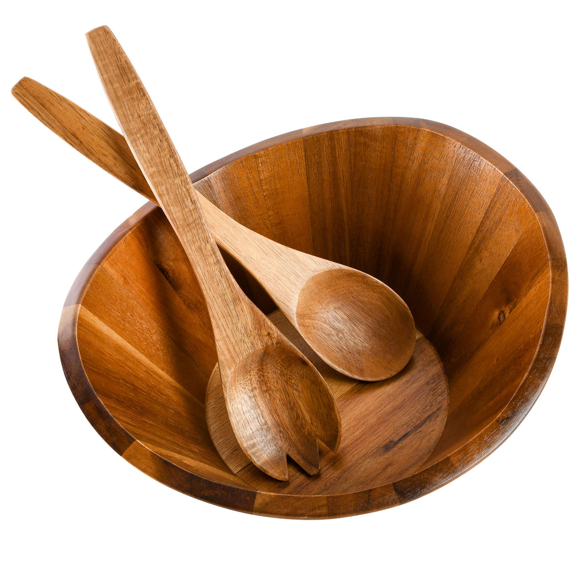Gibson Home Sherwood 3-Piece Acacia Wood Salad Bowl Set, 32 Quart Large Serving Bowls, Natural Finish, Durable & Eco-Friendly