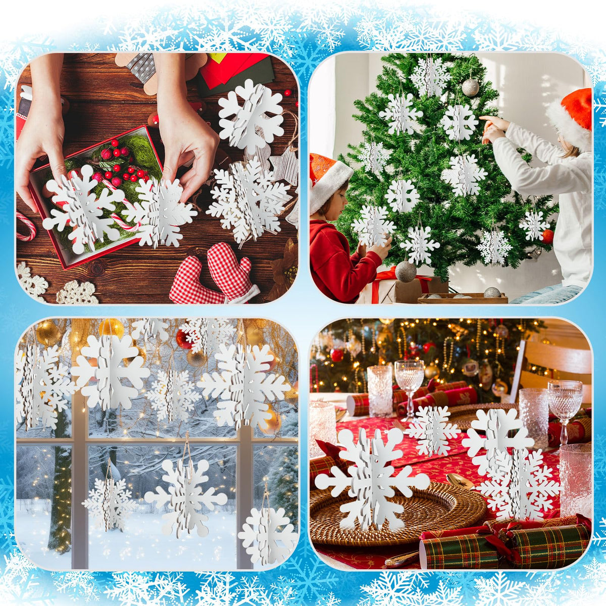 24 Pcs Snowflake Table Decorations 3D Winter Wooden Snowflake Table Centerpiece Hanging Signs Tabletop for Winter Wonderland Decoration Home Tiered Tray Holiday Party Supplies(White)