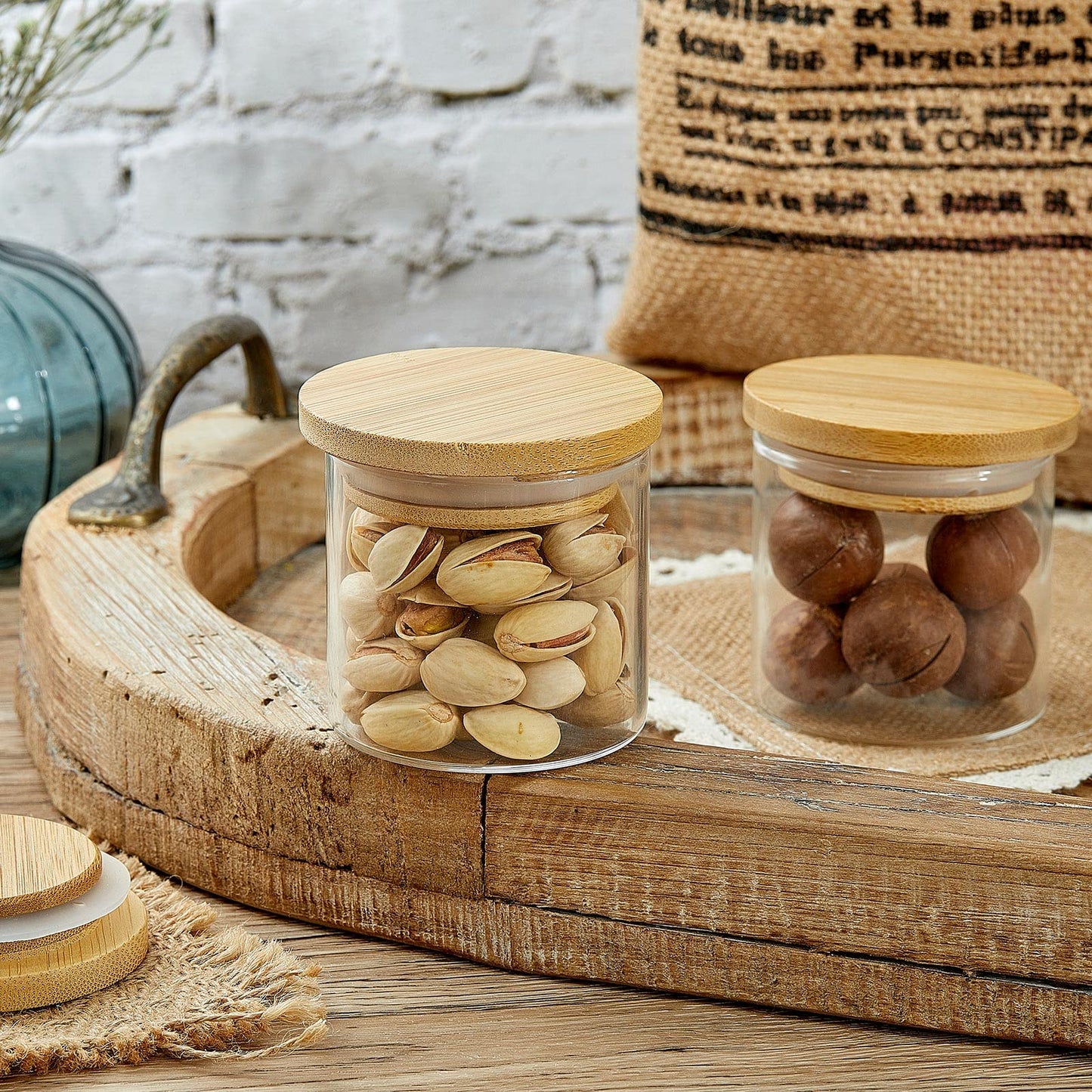 Sawysine 36 Pack Oui Yogurt Jar Lids Compatible with 5oz Oui Yogurt Jars Reusable Bamboo Wooden Round Canning Lids with Silicone Sealing Rings for Kitchen Food Nut Candy Storage (Jar Not Included)