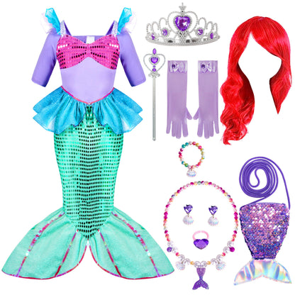 Spooktacular Creations Halloween Little Mermaid Costume for Girls, Sequin Mermaid Dress Set, Light Purple Princess Dress for Toddler Dress-Up, Cosplay Party (3T, 3-4 yrs)